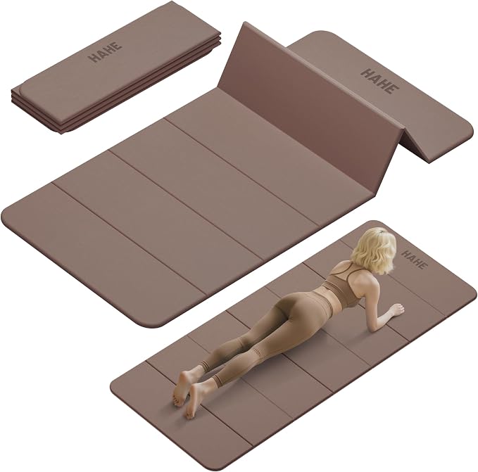 HAHE Foldable Yoga Mat 74"Lx32"Wx1/3"Thick, Folding Exercise Mats | Non-slip Wide Pilates Mats for Home Workout/Travel, Portable Yoga Mat Thick for Yoga/Pilates/Camping/Floor Exercises