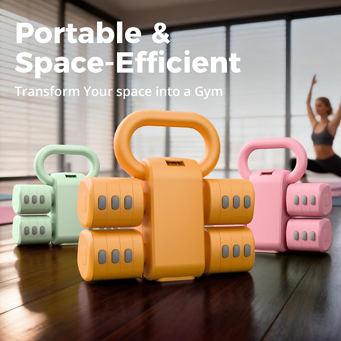 2-in-1 Adjustable Dumbbell Set for Women - 4 Levels (2.2lbs to 12.1lbs) - Home Gym Weights for Women at Home - Fitness Dumbbells
