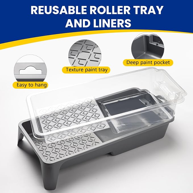 Mister Rui Foam Paint Roller, 4 inch Paint Roller 8 Pack, Small Paint Roller, High Density Foam Paint Roller Tray and Liner Set, Sponge Rollers for Painting and Staining | High Density Small Foam Roller Brush Tray and Liner Set, Sponge Rollers for Pain...
