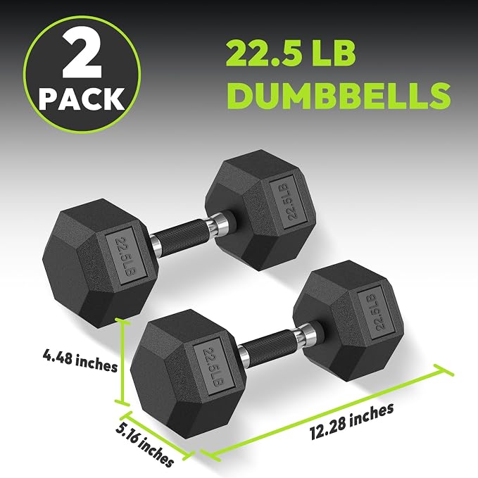 HANDBODE Rubber Encased Hex Dumbbell Pair, 2.5-65 lb | Non-Slip Handle Design for Secure & Comfortable Grip, Hand Weights for Strength Training, Fitness & Home Gym