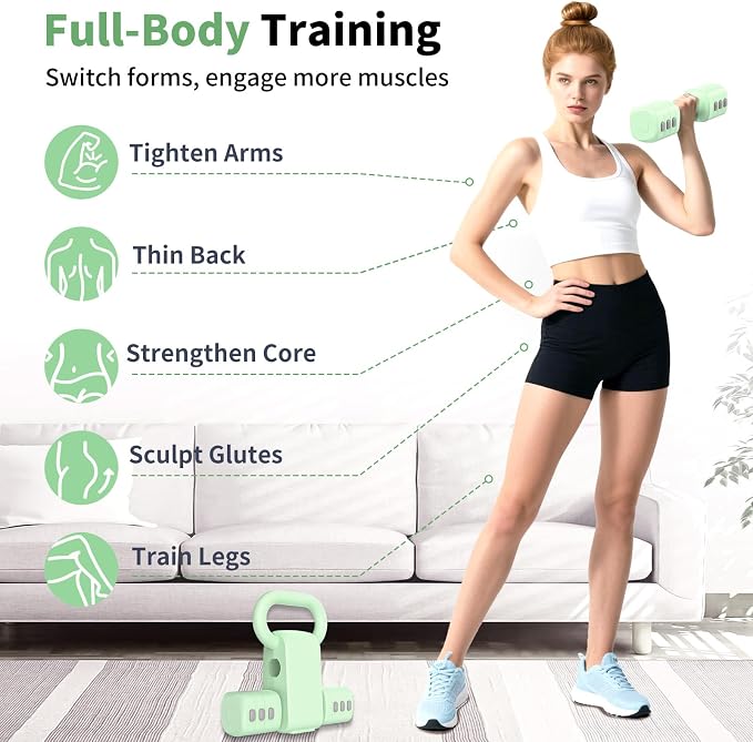 Hezeyferg Adjustable Dumbbell Set, 2-in-1 Hand Weights with Kettlebell Form | 4-Level 2.2-5.5lb Each, Dual-Button Locking, for Women Men Beginners Home Gym, Portable & Space-Efficient, Full Body Workout