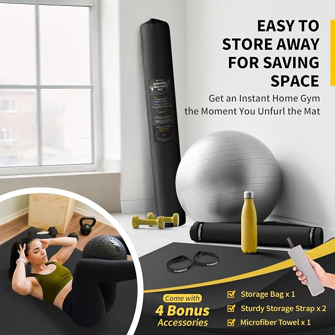 CAMBIVO 8'x6'/7'x5'/6'x4' Large Exercise Mat Workout Mat for Home Gym, 7mm | High-density PVC, cushioned surface, non-slip bottom, for jump rope and weights, floor protection, easy to store