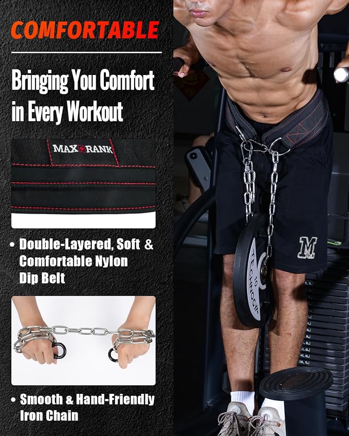 Dip belt With 37-40" Chain, 550lbs - 650lbs Weight Capacity, Weightlifting Belt for Dips and Pullups