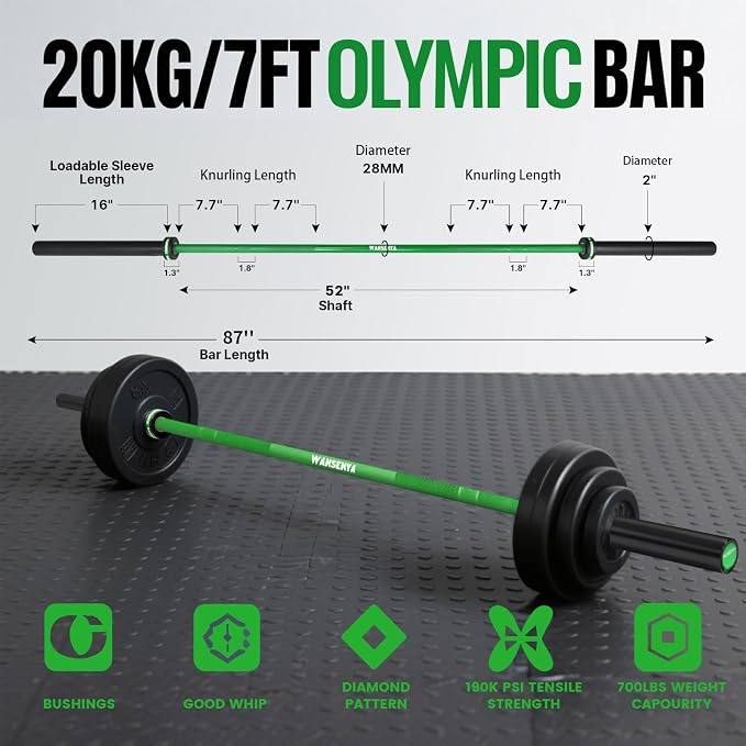 7FT Olympic Barbell 45lb,28MM 2 Inch Olympic Bar for No. 45 Steel,Olympic Weight Bars for Lifting,CrossFit,Bench Press,Deadlift,Squats,Strength Training bars
