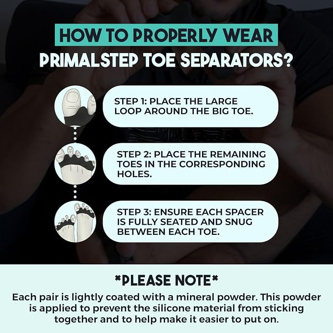 VYCE PrimalStep Toe Separators, Spreaders, Spacers, Straightener to Correct Toes for Men and Women, Bunion Corrector, Plantar Fasciitis and Athletic Mobility, Large (Pack of 2)