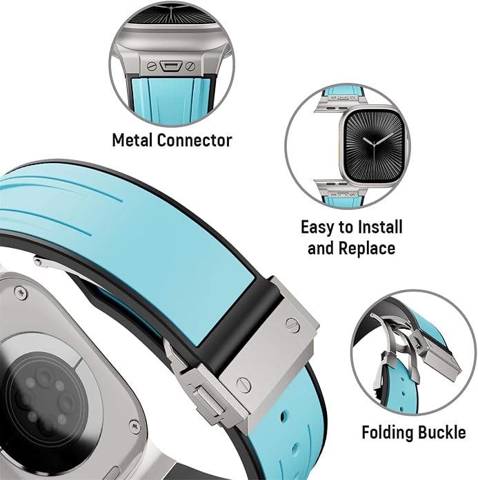 Luxury Watch Band for Apple Watch Ultra 2/Ultra 49-42mm | Metal Connector & Folding Clasp,316L Stainless Steel,Men Silicone Strap Compatible with iWatch Series 10 9 8 7 6 5 4 3 2 1 SE
