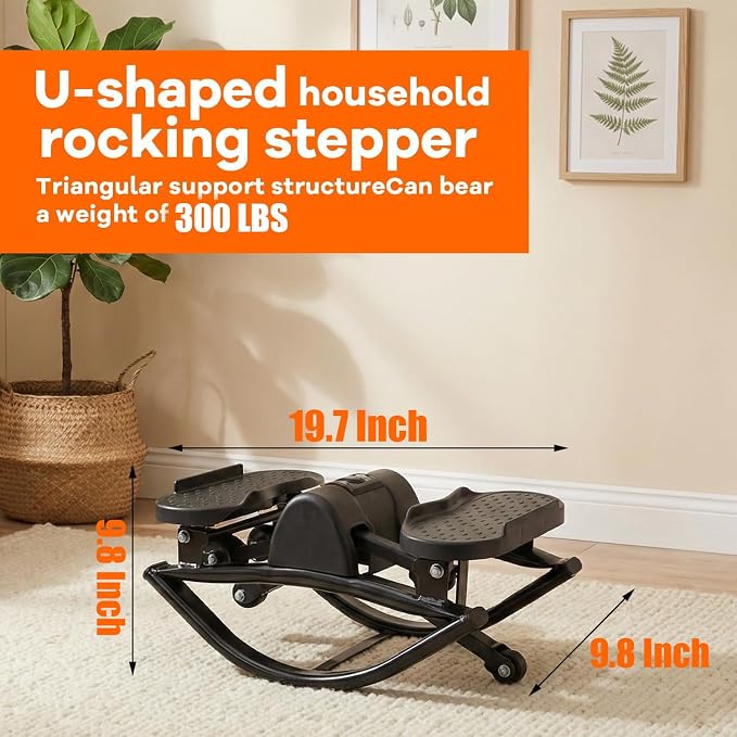 Rocking Stepper for Exercise at Home Portable Lateral Rock Stepper from Side to Side with Resistant Bands and Non-Slip Mat - Black
