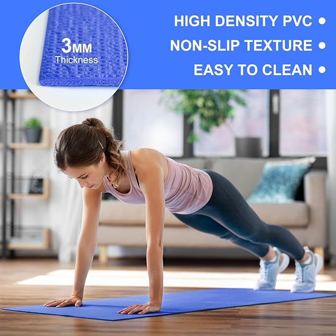 Funtery 3 mm Thin Yoga Mats Bulk, 68 x 24 Inches Lightweight PVC Exercise Mats Non Slip Workout Fitness Pads for Yoga Pilates Stretching Classes Gym Home Studio