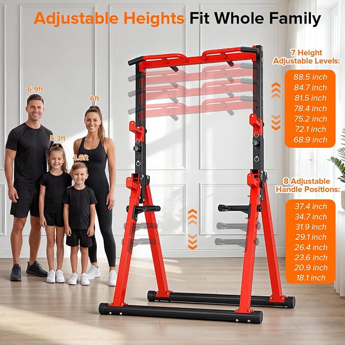 Foldable Power Tower Pull Up Bar Station, Adjustable Height | Portable Free Standing,700lbs Load Max, Adjustable Height fits Man,Woman,Power Tower Pull Up Dip Station, Multi Grips