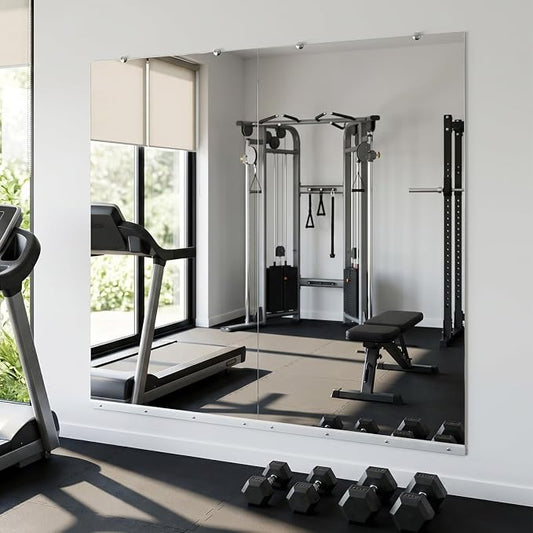 Rovibek 2 Pack Home Gym Mirror, 30x48In Large Workout Mirror for Exercise | Frameless Tempered Glass, Wall-Mounted Gym Mirrors for Home Gym, Garage Gyms, Yoga Rooms and Dance Studios