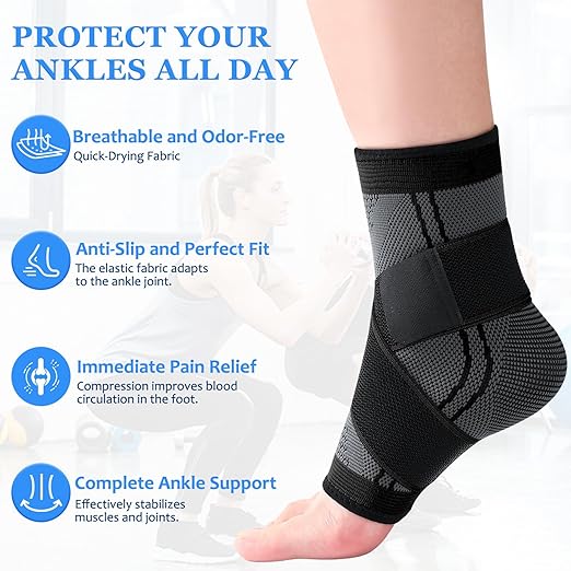 Youth Ankle Support Sleeve with Arch Support, Heel & Growth Plate Stabilizer Sleeve, Breathable Compression Brace for Sports Activities (Black, L)