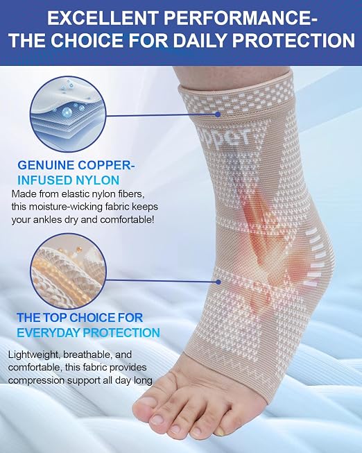 LISEPWU Copper Ankle Brace for Men & Women, Ankle Compression Sleeve 1 Pair | Infused Copper Ankle Support Sleeve for Foot Pain, Sprained Ankle, Achilles Tendonitis, Plantar Fasciitis,Daily Protection XL