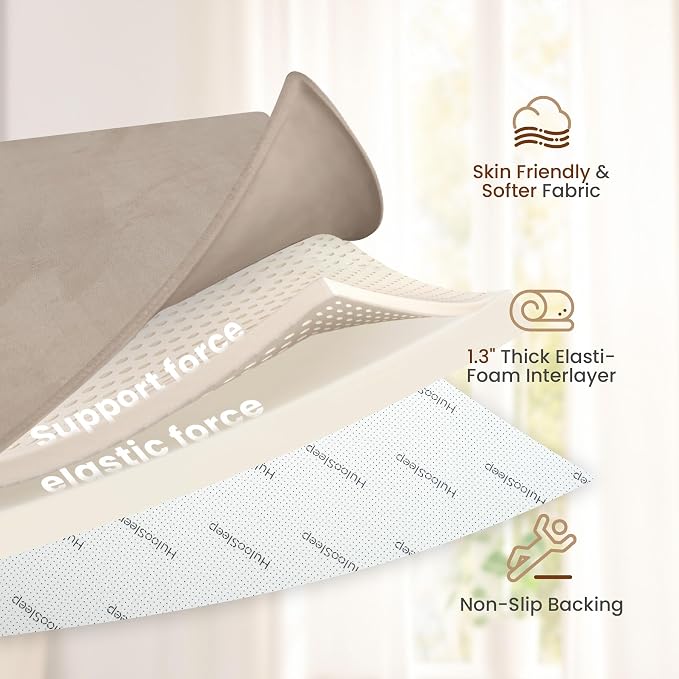 Baby Play Mat for Floor,Extra Large 59"×71" Playpen Mat for Tummy Time,Thicker Padded Elasti Foam Activity Mats,Water Repellent Ultra Soft Velvet,Non-Slip Backing Safe(Beige)