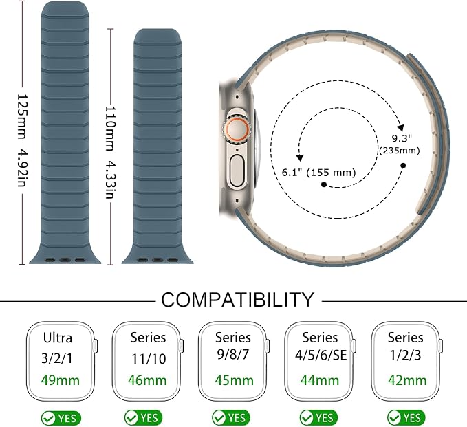 Tasikar Magnetic Bands Compatible with Apple Watch 49mm 46mm 45mm 44mm 42mm Soft Silicone Replacement Loop Wristband for iWatch Ultra 3 2 1 SE Series 11 10 9 8 7 6 5 4 3, Dune-Cloud Blue