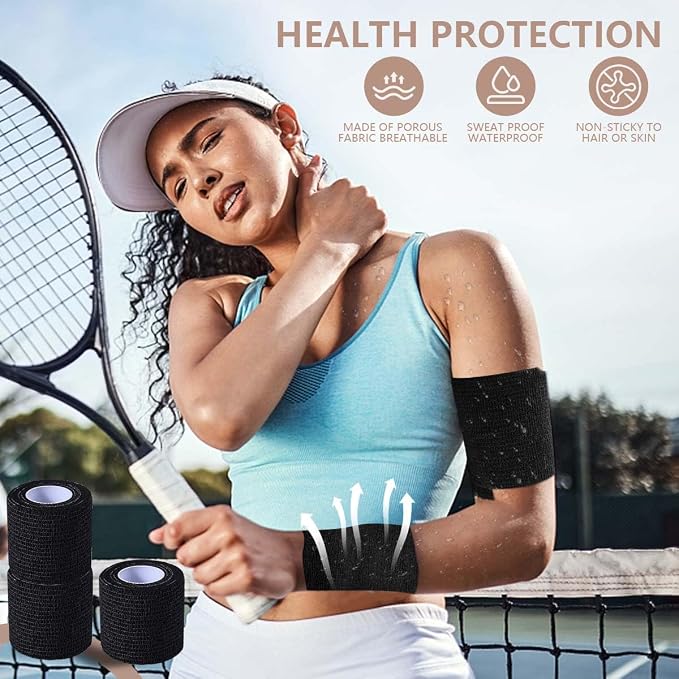 KISEER 15 Pack 2 Inch x 5 Yards Black Self Adhesive Bandage Breathable Cohesive Bandage Wrap Rolls Elastic Self-Adherent Tape for Stretch Athletic, Sports, Wrist, Ankle