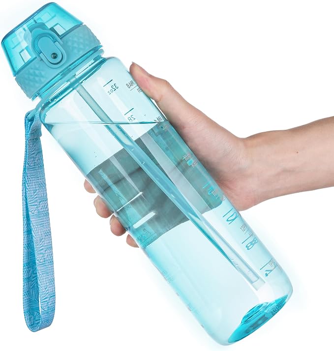 GOPPUS Clear Water Bottle With Straw 32oz Clear Sports Water Bottles Motivational with Time Marker Tritan BPA Free Clea Plastic Water Bottle Wide Mouth for Gym Travel Home School Office