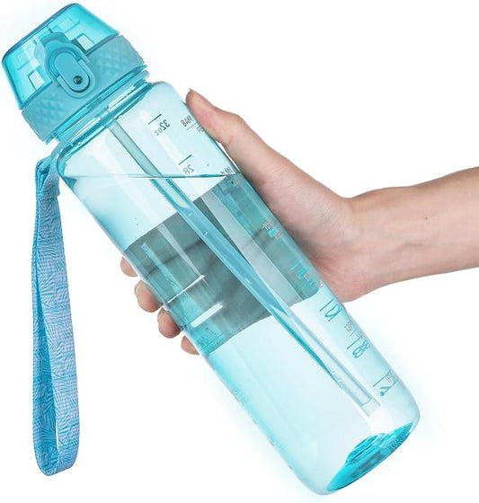 GOPPUS Clear Water Bottle With Straw 32oz Clear Sports Water Bottles Motivational with Time Marker Tritan BPA Free Clea Plastic Water Bottle Wide Mouth for Gym Travel Home School Office