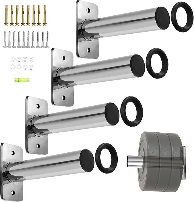 Wall Mounted Weight Plate Rack, Olympic Weight Plate Holder, 2-Inch | Heavy-duty steel organizer for home gym and garage gym use supports 275 lb with hardware for wood studs or concrete.