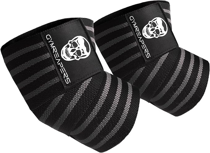 Gymreapers Weightlifting Elbow Wraps (1 Pair) - Flexible 40'' Elbow Compression Strap & Joint Support Brace - for Bench Press, Powerlifting, and Pressing