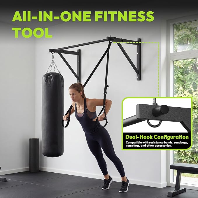 HANDBODE Wall Mounted Pull Up Bar for Doorway, 52''/36'' Chin Up Bar | 500 lb Capacity, Thickened Steel Construction, Joist Mounted
