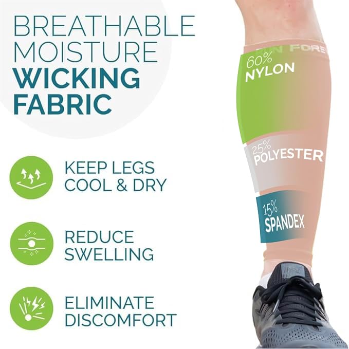 Run Forever Calf Compression Sleeve for Men & Women, 20-30mmHg Compression | Leg Sleeve for Shin Splints, Varicose Veins, Swelling & Pain Relief | Footless socks for Running, Cycling & Travel