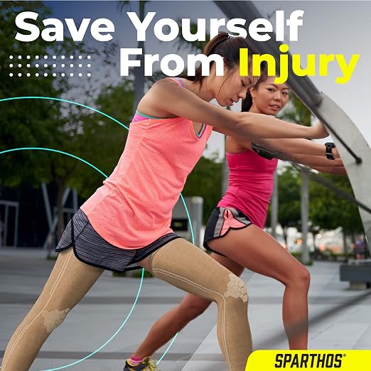 Sparthos Leg Compression Sleeves - Braces for Calves Knees and Thigh Recovery, Support for Athletic Sports Running Runner Stockings Leggings Stabilizer Wrap - Anti Slip - for Men and Women (Beige-M)