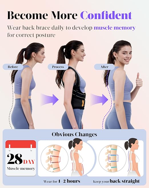 Posture Corrector for Women and Men, 5 Full Back Support Brace Rods, FSA&HSA Eligible, Adjustable Shoulder Straightener, Improving Hunchback Posture, Upper and Lower Back, Neck Pain Relief, Large
