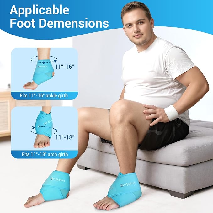 Comfytemp XL Ankle Foot Ice Pack Wrap, Heel Pain Gout Relief for Feet, 2pcs | XL Ice Packs for Injuries, Plantar Fasciitis Relief, Foot Health, Achilles Tendonitis, FSA Eligible HSA, Men Women Gift, Blue