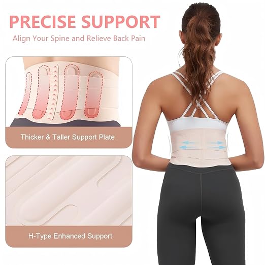 RANDY SUN Ultra Thin Back Braces for Women, Adjustable Lower Back Waist Support Wrap Under Clothes Compression Lower Lumbar Support Belt Breathable Brace, Pink, Medium