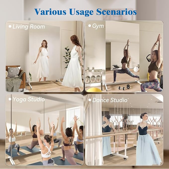 Full Length Floor Mirror with Wheels, Super Lightweight Glassless Shatterproof Film Mirror, Rolling Mirror for Home Gym, Dance Studio, Yoga Room, 67×20Inch, Black