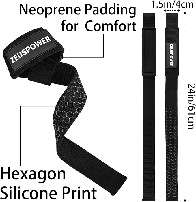 Lifting Straps Wrist Straps for Weightlifting Gym Straps Weight Lifting Deadlift Workout Women Men Dumbbell Straps for Hand RDL Strap Exercise Straps Dead Lift Cotton Neoprene Padded Zeus Power