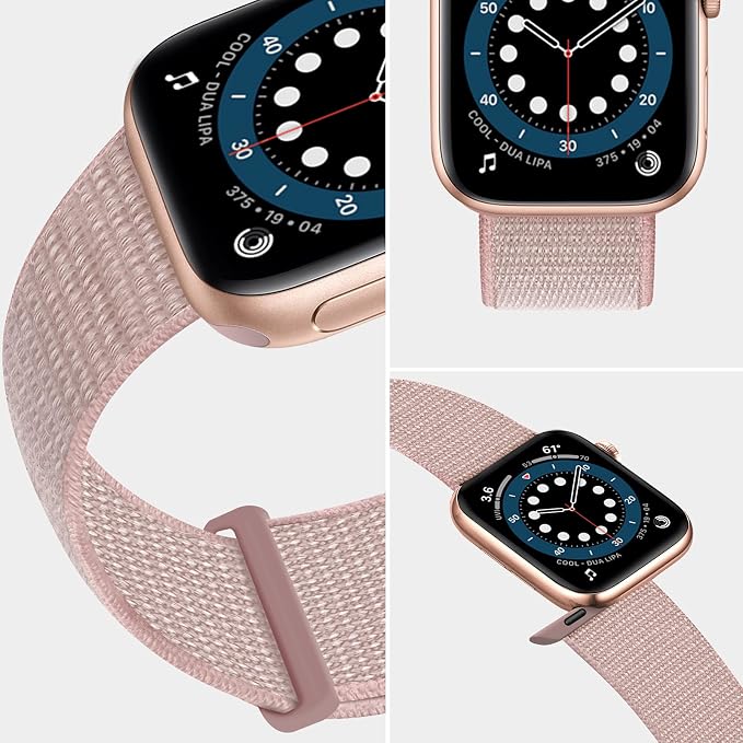 Sport Loop Band Compatible with Apple Watch Band 38mm 40mm 42mm 44mm iWatch Series 6 5 SE 4 3 2 1 Strap, Nylon Velcro Women Men Stretchy Elastic Braided Adjustable Wristband, 38mm 40mm Rose Pink | Braided Nylon Band for Apple Watch 38mm 40mm, Adjustabl...