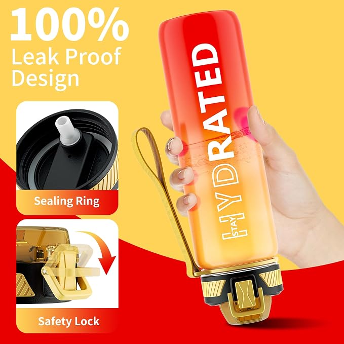 QLUR Water Bottle with Straw, 32oz Motivational Water Bottles with Time Marker to Drink, Tritan BPA Free, 1L Sports Water Bottle with Carry Strap LeakProof for Women Gym Fitness Outdoor (1 Pack)