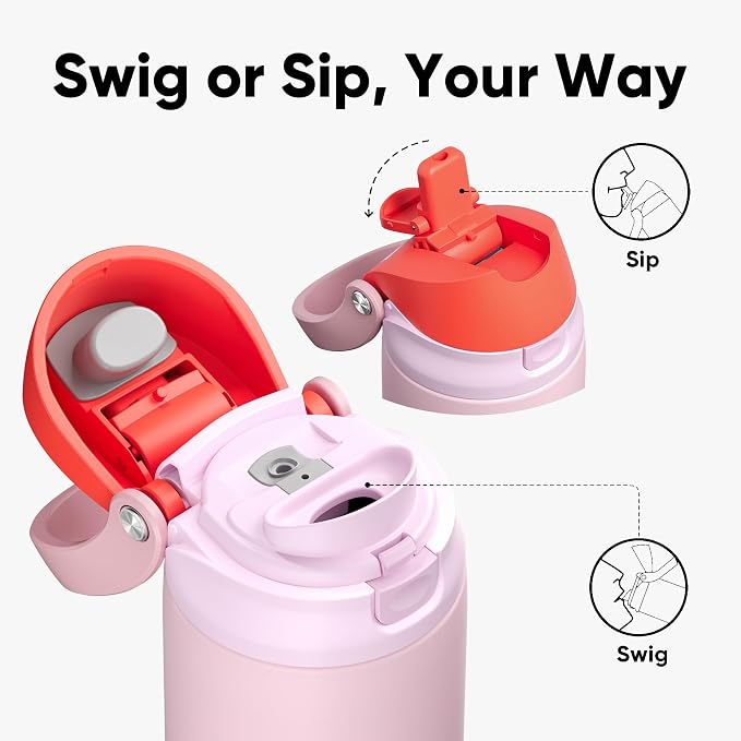 ENCOOL Leakproof Insulated Water Bottle with Straw Dual-Sip Water Bottle Bag-Safe Design for Work, Commute & Gym – Keeps Drinks Cold All Day, 32 oz, Lychee Pink