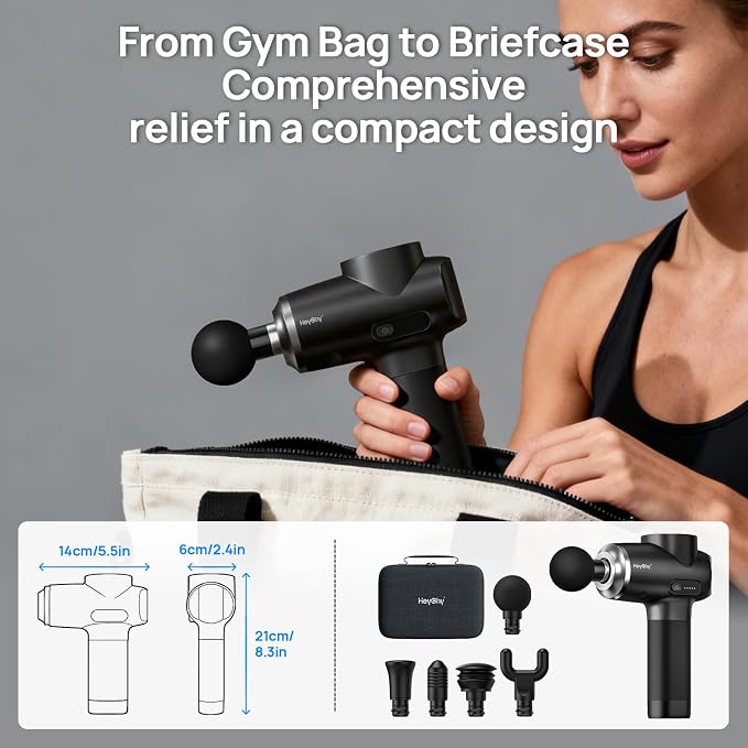 HEYCHY Percussion Massage Gun Deep Tissue, 12mm Amplitude Massager for Men Women Athletes Back Neck Muscle Relief, FSA Eligible, Quiet for Home Gym Office Use, HSA