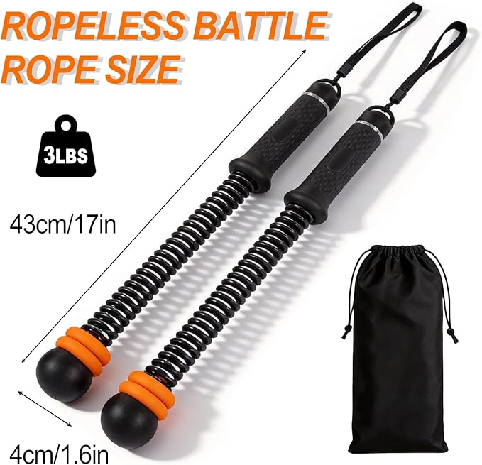Upgrade Portable Ropeless Battle Ropes - Adjustable Weights Cordless Battle Ropes for Home Gym with Training Poster - Battle Rope Sticks Exercise Equipment for Low-Impact Workout, HIIT & Cardio