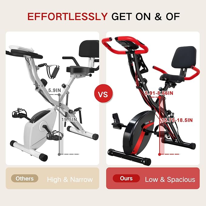BARWING Stationary Exercise Bike for Home Workout, 5 IN 1 Foldable Indoor Cycling Bike for Seniors, 350LB Capacity, 16-Level Magnetic Resistance, Seat Backrest Adjustments