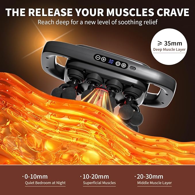 20-Head Massage Gun, 30 Intensity Levels 3 Modes, Deep Tissue Massager with 50KG Force & Noise-Free Motor for Neck Back Legs Shoulders, Portable for Full Body Muscle Recovery
