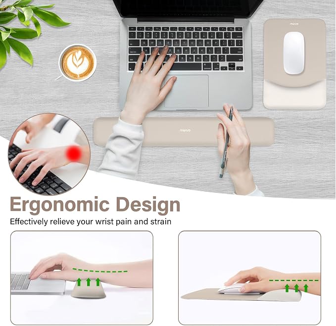 MOSISO Wrist Rest Support Mouse Pad & Keyboard Set, Stone Gray | Rectangular Ergonomic Mousepad, Non-Slip Base, Home/Office Pain Relief & Easy Typing, Neoprene Cloth & Raised Silicone Lining