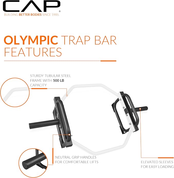 CAP Olympic Trap & Shrug Bar with Elevated Grip, 500-Lb Capacity