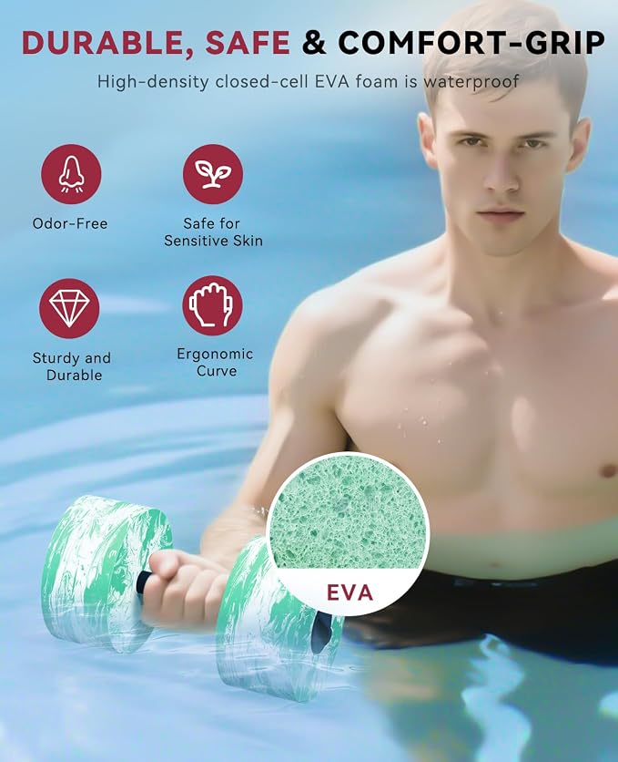 HAPBEAR 3-in-1 Aquatic Exercise Dumbbells, Adjustable Water Weights for Pool Exercise, High-Density EVA Foam Barbell for Water Aerobics Equipment, Physical Therapy & Joint-Friendly Strength Training