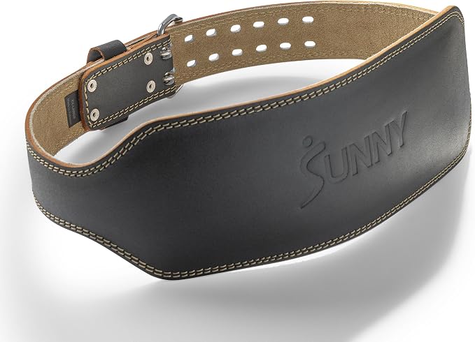 Sunny Health & Fitness S-XXL Leather Weightlifting Belt w/ 6" Back Support