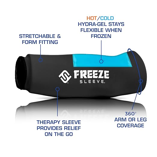 FreezeSleeve Ice & Heat Therapy Compression Sleeve- Reusable, Flexible Gel Hot/Cold Pack, 360 Coverage for Knee, Elbow, Ankle, Wrist- Black, X-Large