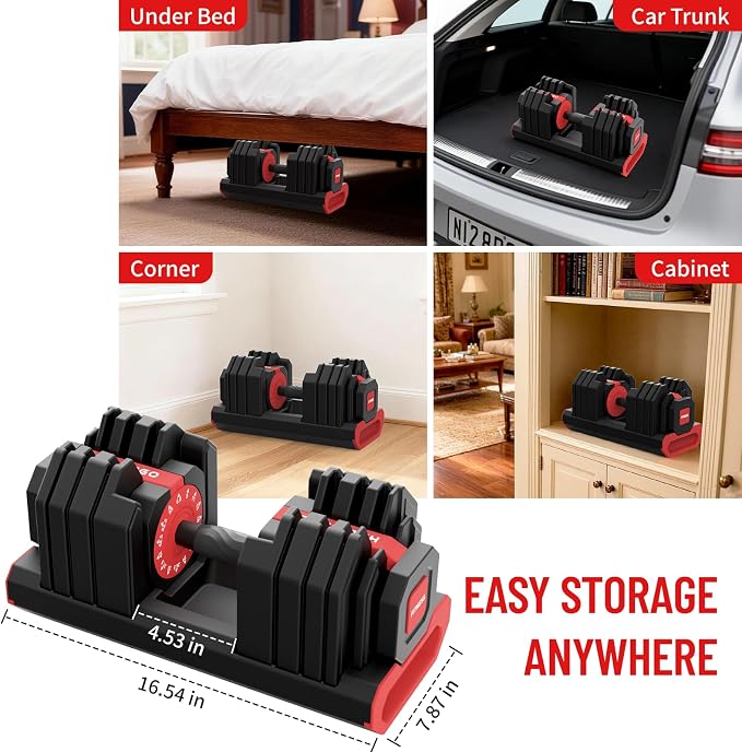 HXD-ERGO 15 in 1 Adjustable Dumbbell Weight, 1-Second Quick Change Weights, 55/110 LBS Free Weights with Anti-Slip Grip & Secure Lock, Space-Saving Home Gym Equipment for Men Women Full Body Workout