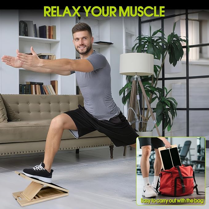 Calf Stretching Slant Board, 5 Adjustable Angles Wooden 350 LBS Non-Slip Portable Therapy Foot Stretcher with Training Poster, Relief Plantar Fasciitis, Achilles, Leg Heel Ankle Pain
