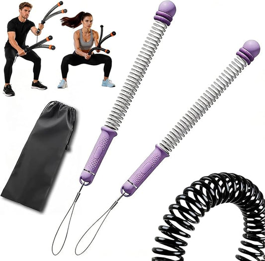 2PC Ropeless Battle Ropes,Portable Cordless Weighted Battle Ropes with Storage Bag, Heavy Duty Cordless Battle Rope for Home Gym HIIT&Cardio Full-Body Workout Tool with Non-Slip Spiral Handles Purple