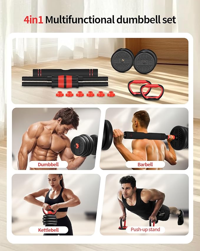 Adjustable Dumbbells,20/30/40/60/80lbs Free Weight Set with Connector, 4 in1 Dumbbells Set Used as Barbell/Kettlebells/Push up Stand, Fitness Workout Equipment for Home Gym for Youth,Women/Men