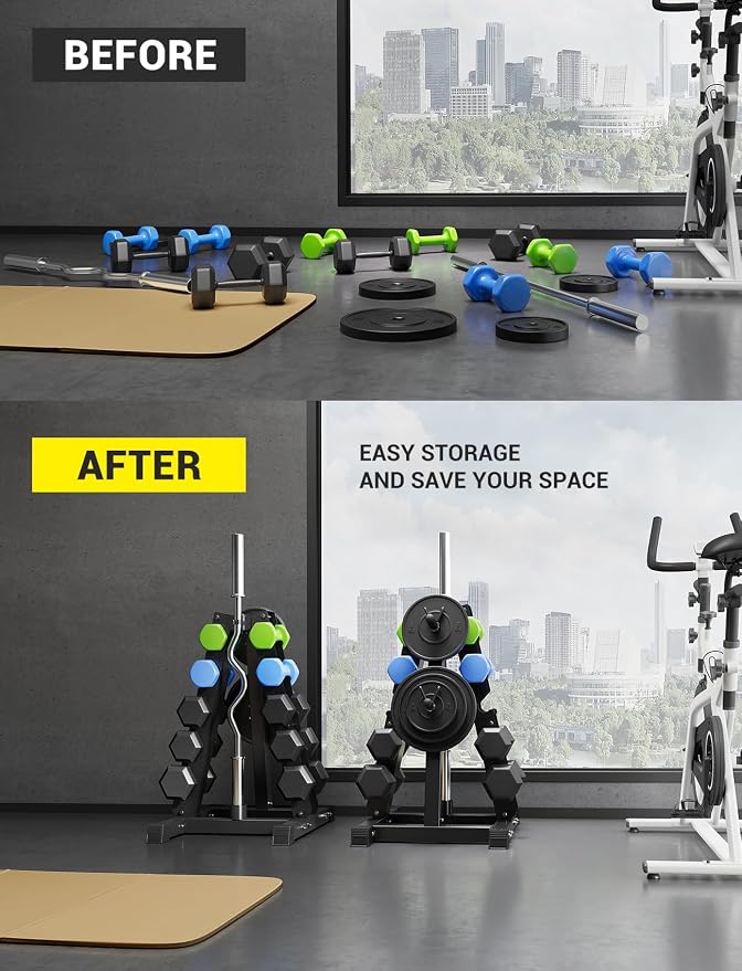 YOLEO Dumbbell Rack Stand Only, 1100LBS Heavy Duty Weight Rack for Home Gym, Adjustable 3-Tier Weight Storage Rack for Dumbbells, Barbells, Kettlebells & Weight Plates, Compact Workout Equipment Organizer