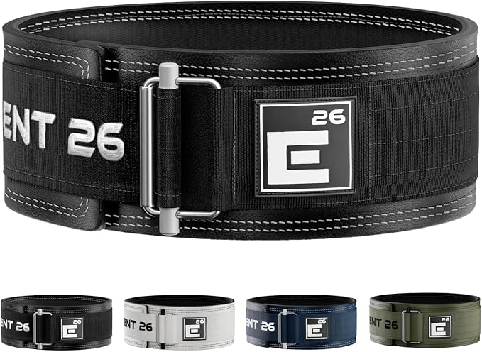 Element 26 Hybrid Leather Weight Lifting Belt | 4” Real Leather Back Support for Gym, Powerlifting, Body Building, Men, Women, Deadlift, Squat, Self Locking, Competition