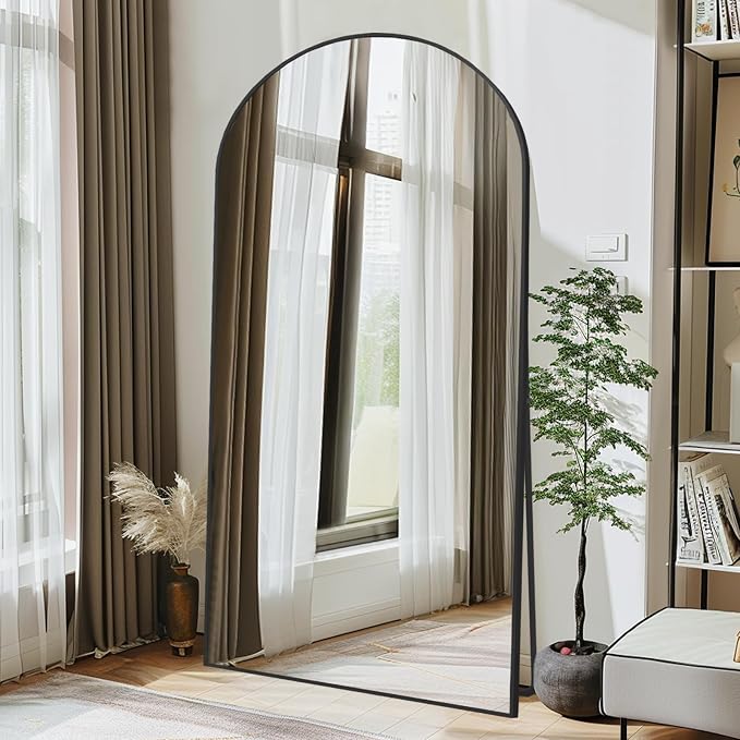 Beauty4U 76" x 37" Arched Full Length Mirror with Stand, Black Floor Mirror | Large Standing, Leaning, or Wall-Mounted Tempered Full Body Mirror with Metal Frame for Bedroom, Closet, Modern Home Decor